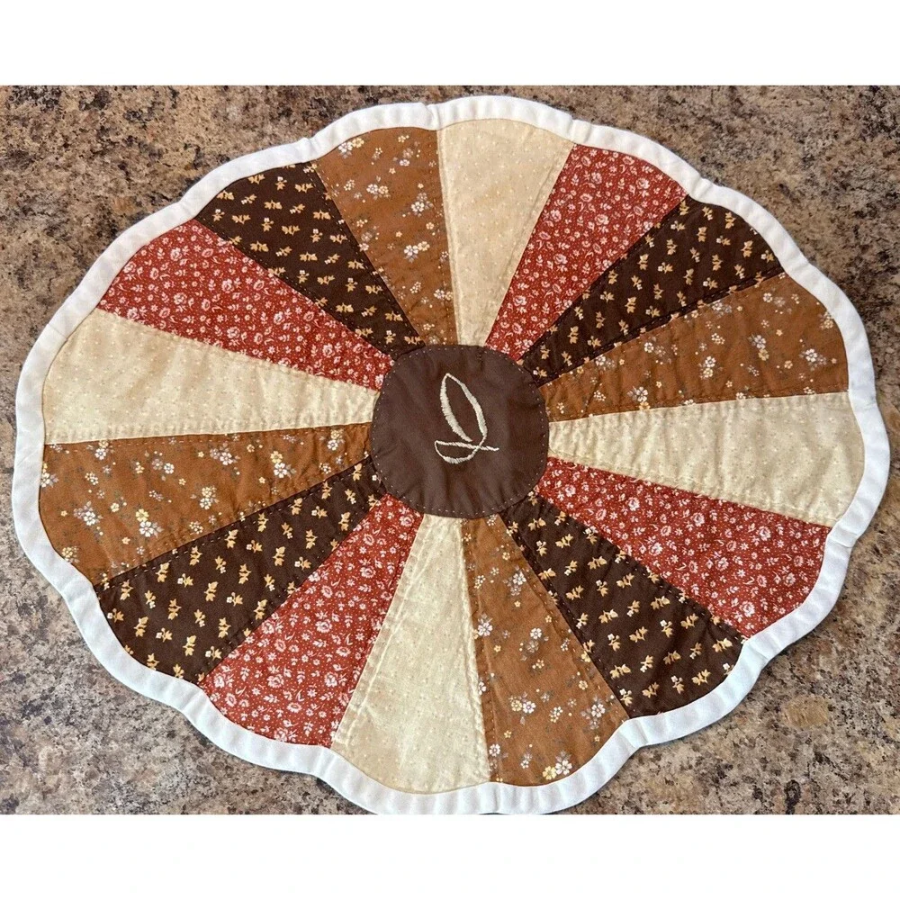 Vintage Handmade Dresden Quilt Piece 18.5”~ Pretty Fall Prints  Table Decor